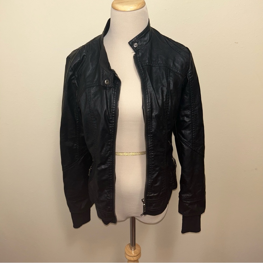 LA Coalition Black Leather Jacket Size Small